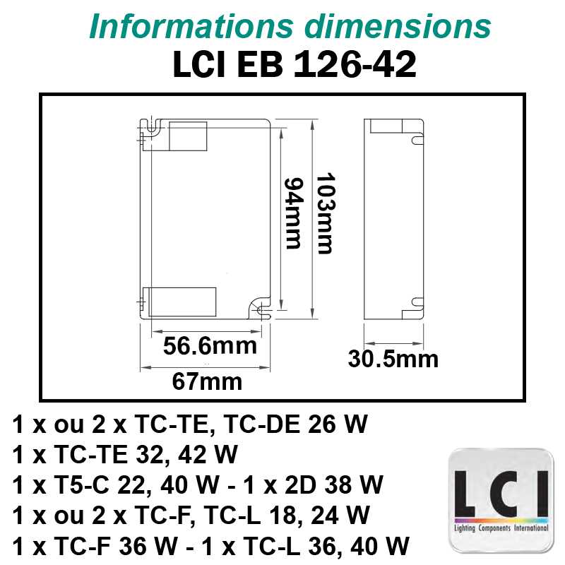Dimensions Ballast electronique LCI EB 126 42