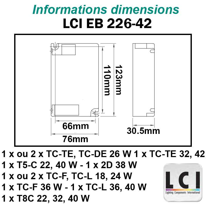 Dimensions Ballast electronique LCI EB 226 42