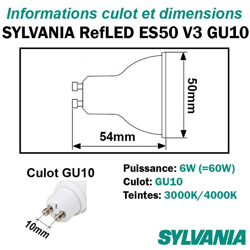 Ampoule LED GU10 SYLVANIA RefLED 6W 110° Ampoule LED GU10 SYLVANIA RefLED 6W 110°