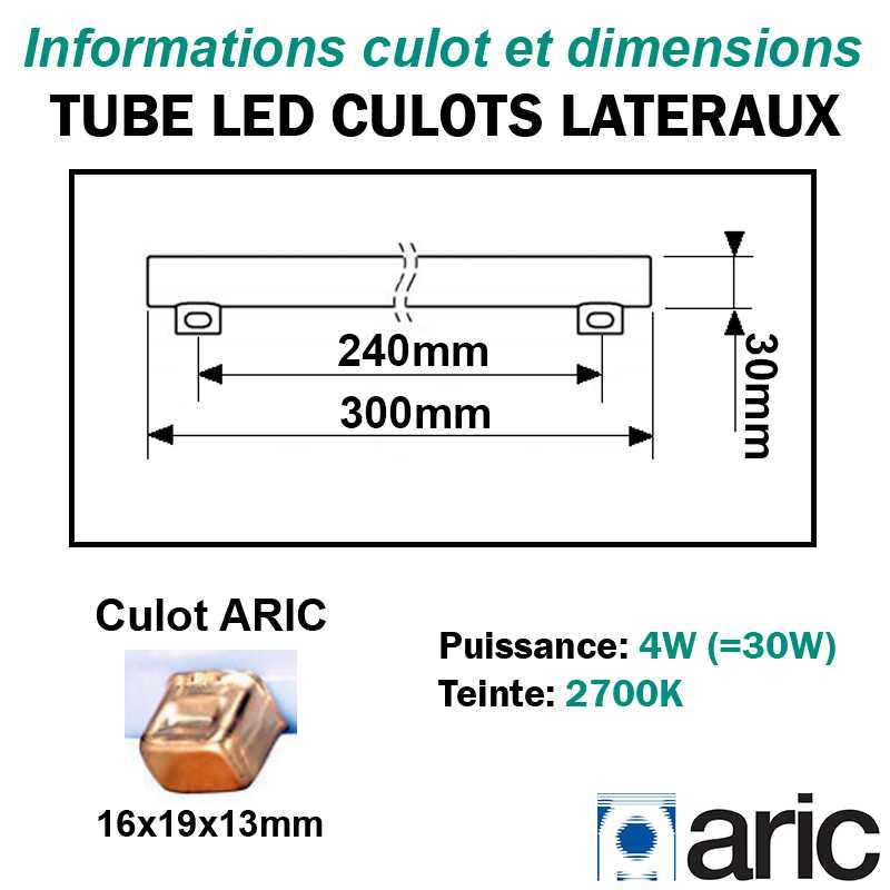 Tube LED 4W ARIC 54000 culots latéraux