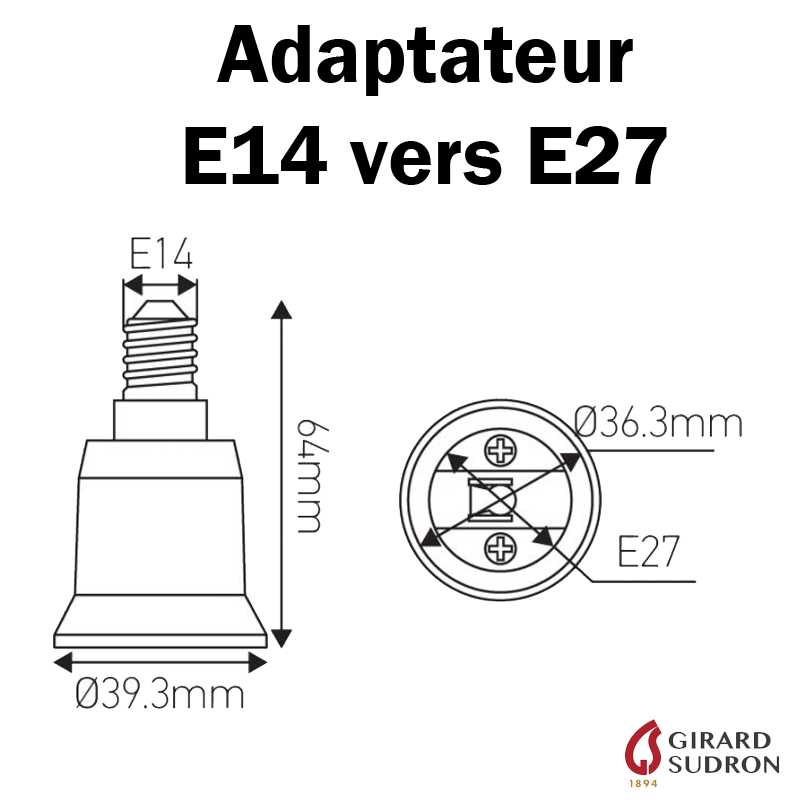 Dimensions adaptateur E14 vers E27