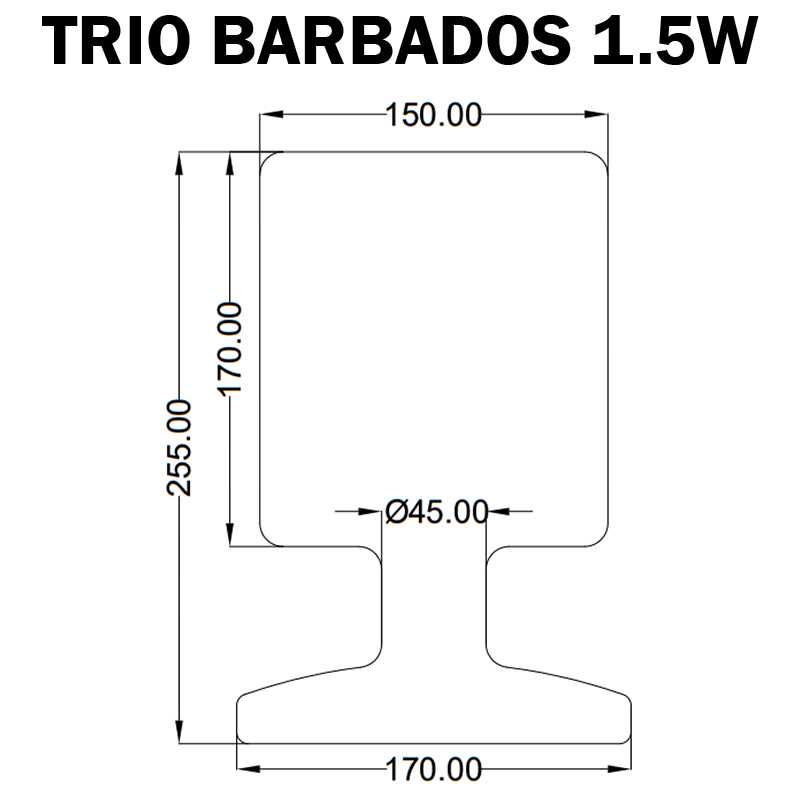 dimensions trio barbados lampe plastique