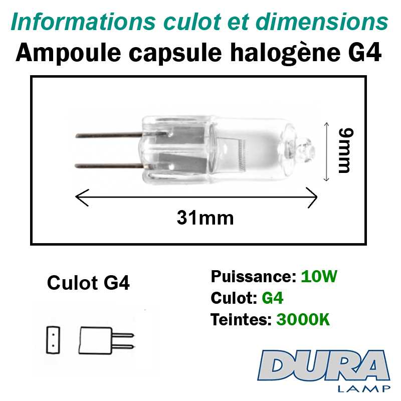 Ampoule 10W G4 - Lampe capsule halogène 12V