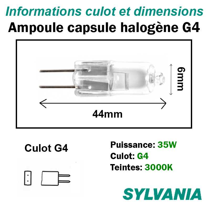 dimensions ampoule halogène 35W G4