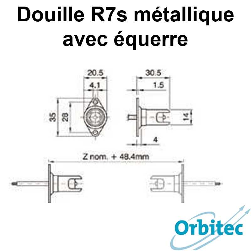 dimensions Douille R7s métallique avec équerre