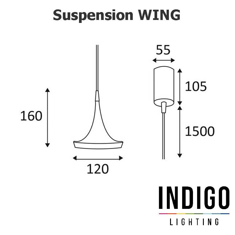 Dimensions suspension LED INDIGO WING