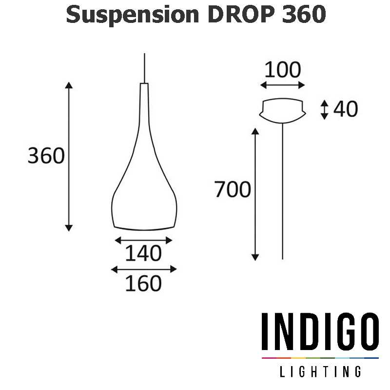 Dimensions suspension LED INDIGO DROP 360