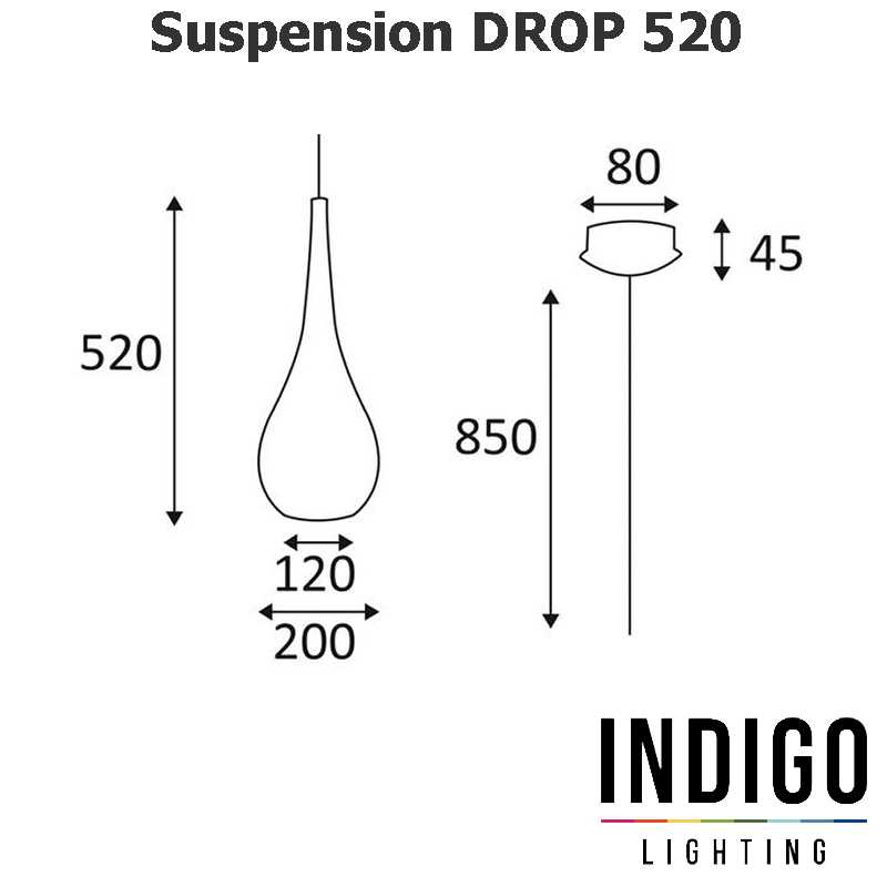 Dimensions suspension LED INDIGO DROP 520