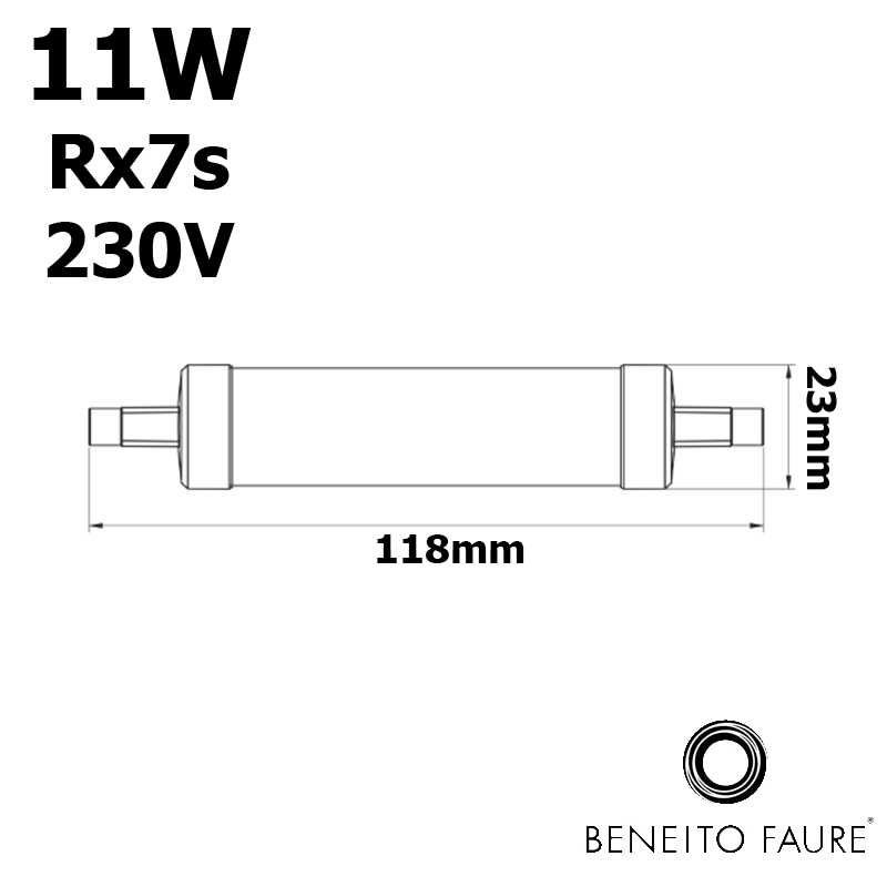 Dimensopns tube LED R7s 118mm