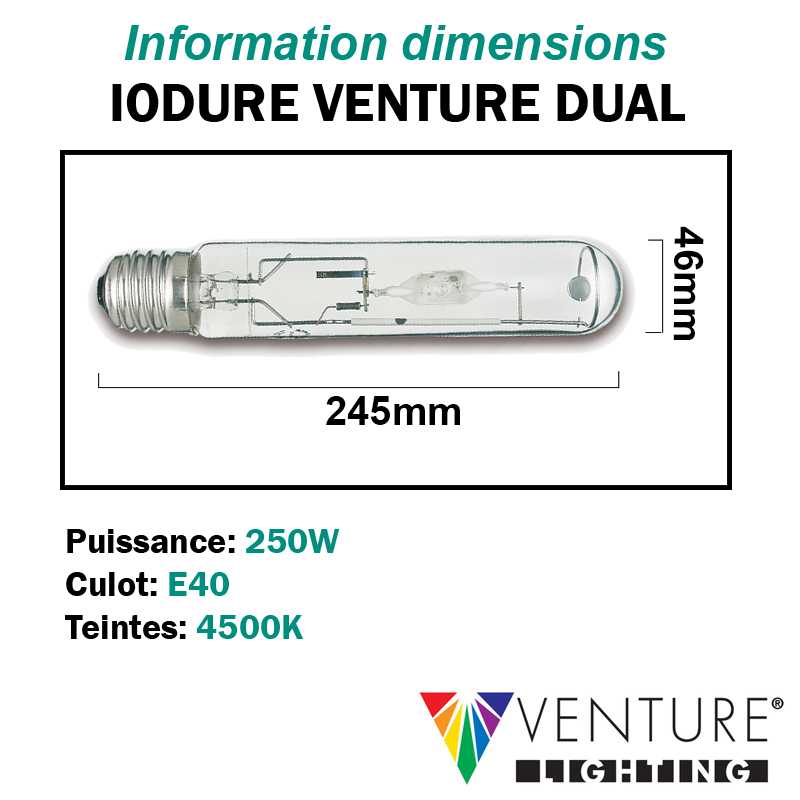 Lampe iodure 250W VENTURE DUAL tubulaire
