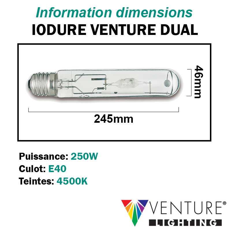 Ampoule iodure 250W VENTURE DUAL tubulaire