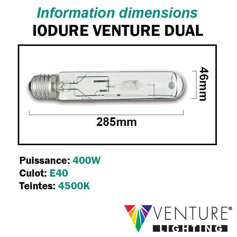 Ampoule iodure 400W VENTURE DUAL tubulaire