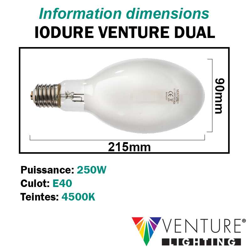 Ampoule iodure 250W VENTURE DUAL ovoïde