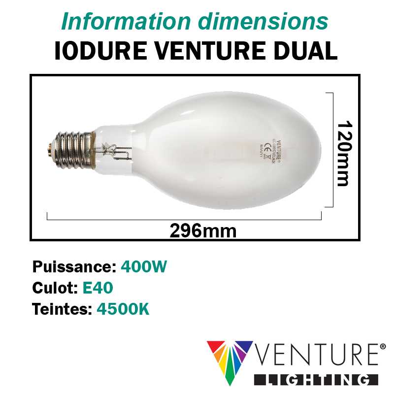 Ampoule iodure 400W VENTURE DUAL ovoïde