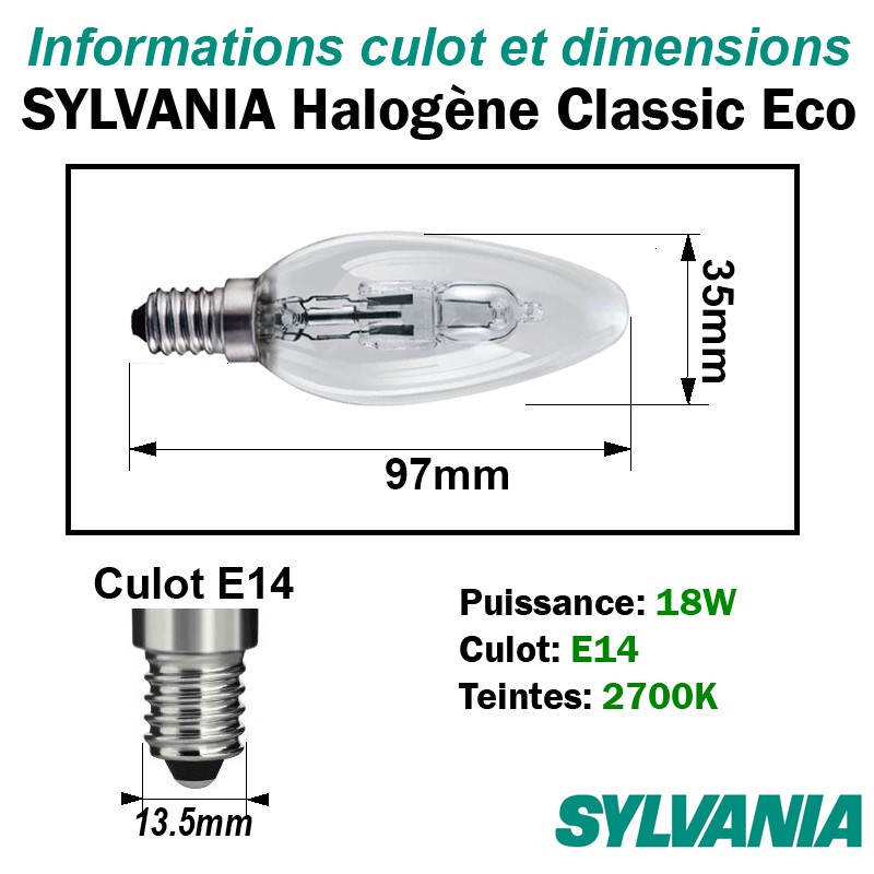 Sylvania halogène classic éco flamme lisse 0023739