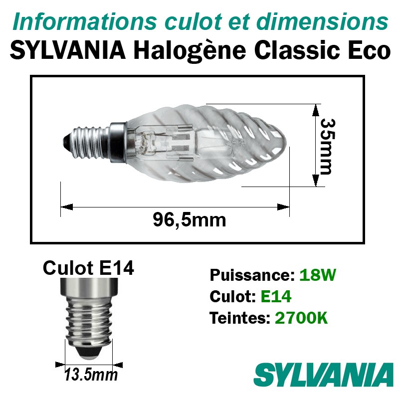Sylvania halogène classic éco flamme torsadée 0023742