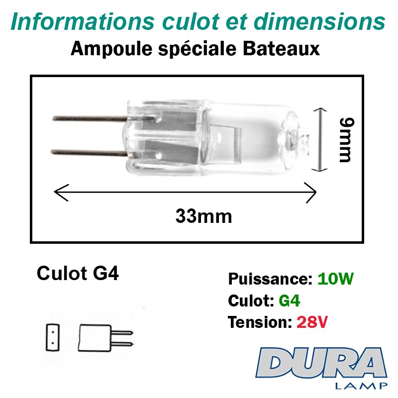 Ampoule 10W 28V G4 - Ampoule capsule halogene pour bateau