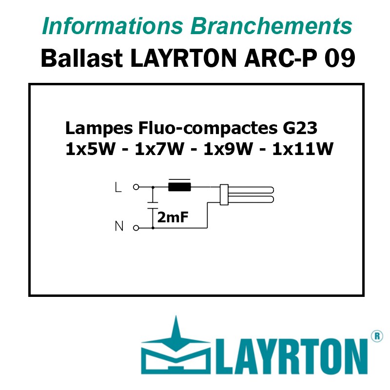BRANCHEMENT BALLAST 5W, 7W, 9W, 11W