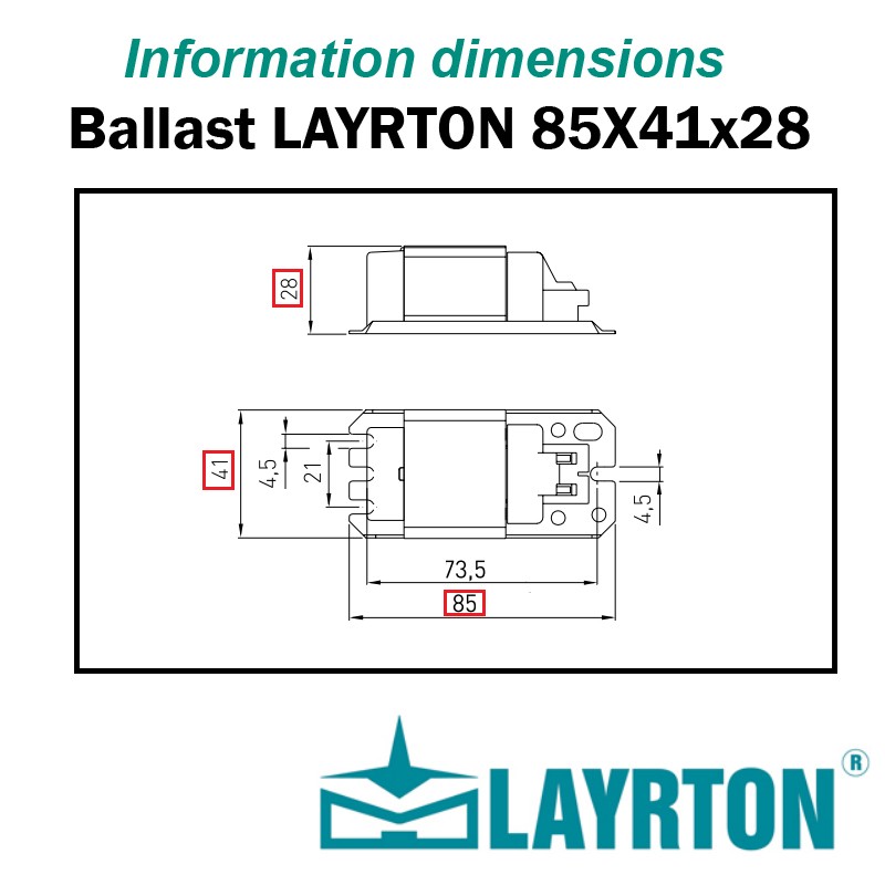 DIMENSIONS BALLAST 85x41x28