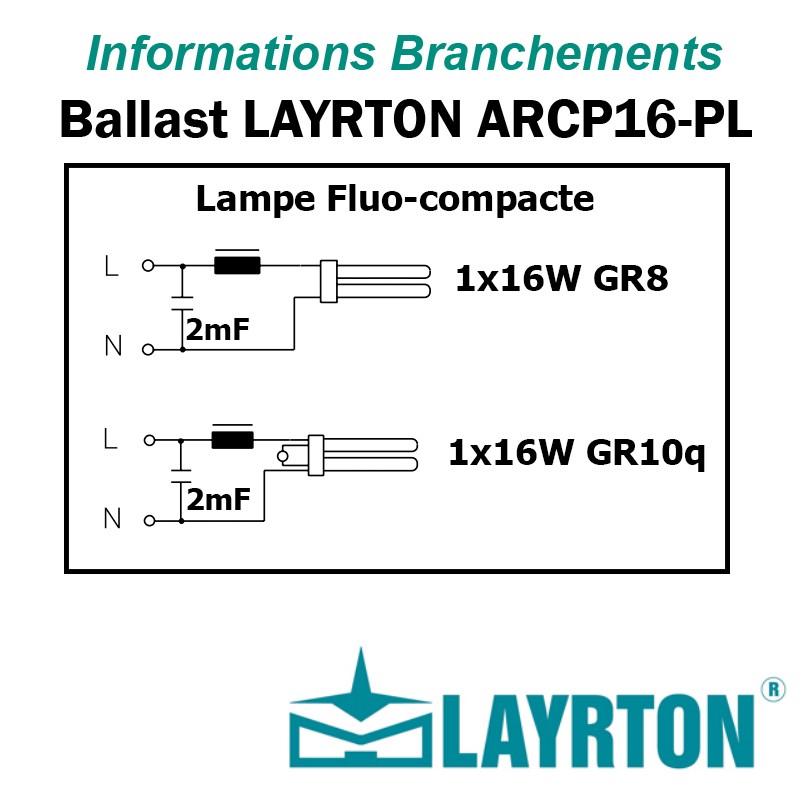BRANCHEMENT FLUOCOMPACTE 16W GR8 GR10q