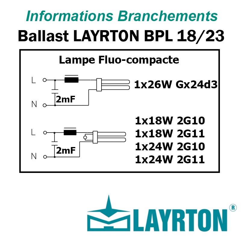 BRANCHEMENT FLUOCOMPACTE 18W 24W 26W