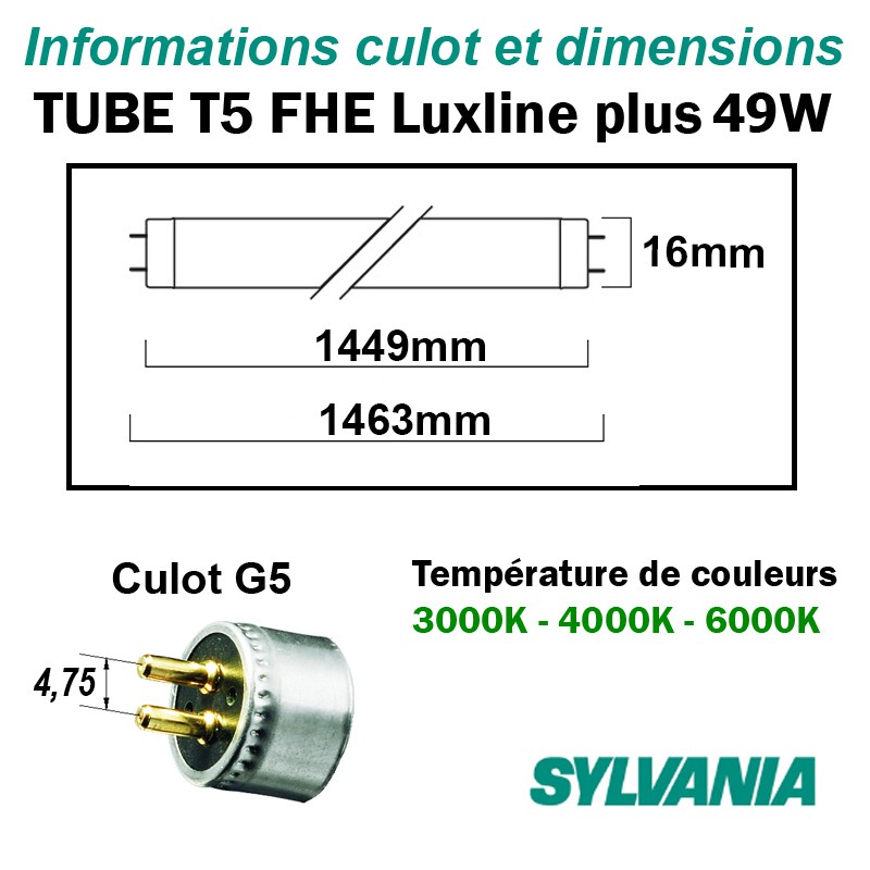 Tube fluo HR Luxline T5 FHO G5 49W 1.45m 0002778 0002778 0002780