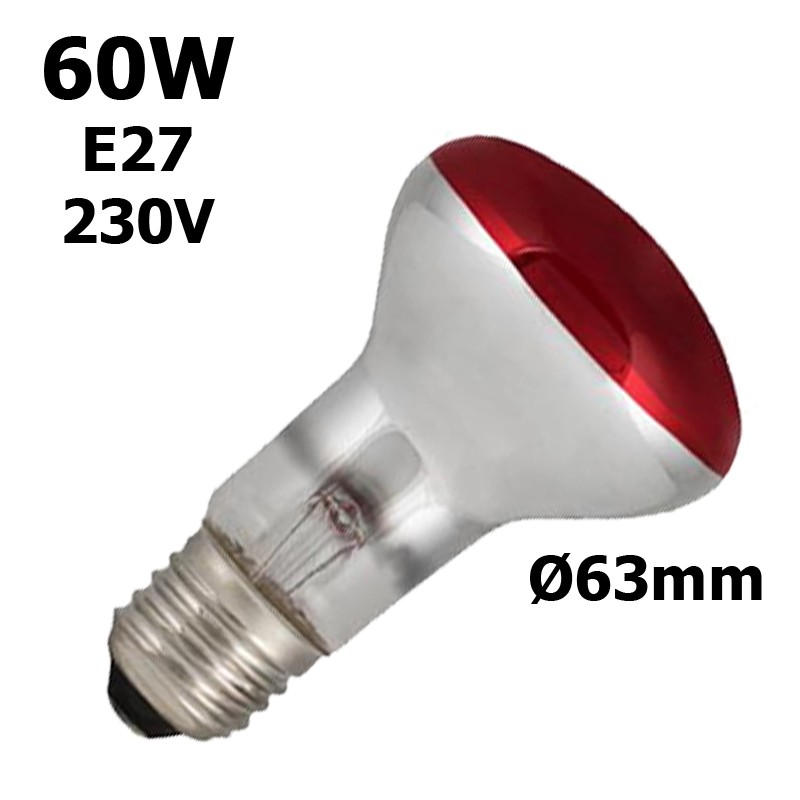 Ampoule rouge 60W E27 230V - Lampe rouge réflecteur Ø63mm