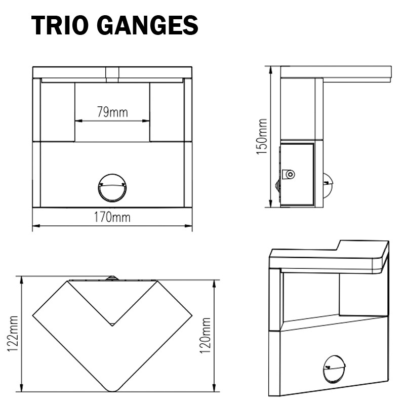 TRIO GANGES APPLIQUE LED 9W + DETECTEUR