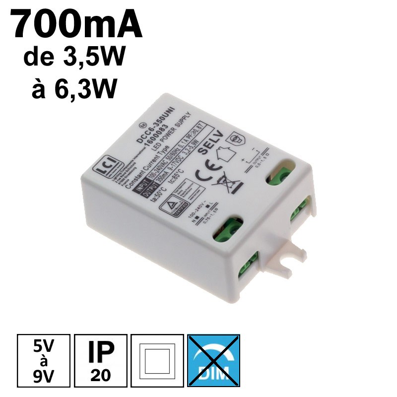 Transformateur LED à courant constant 350mA, 1-4W, SELV