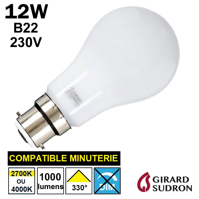 Ampoule B22 baïonnette LED 12W GIRARD SUDRON
