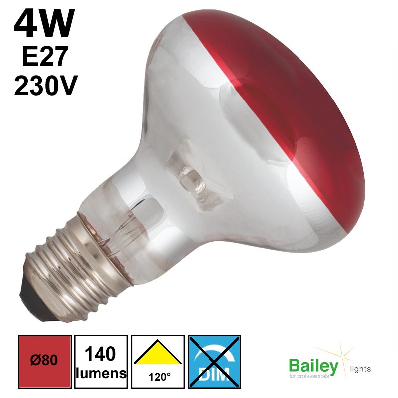 Spot LED rouge R80 4W E27 230V