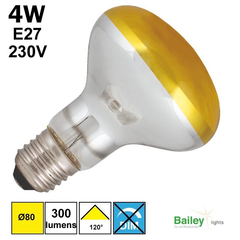 Spot LED jaune R80 4W E27 230V