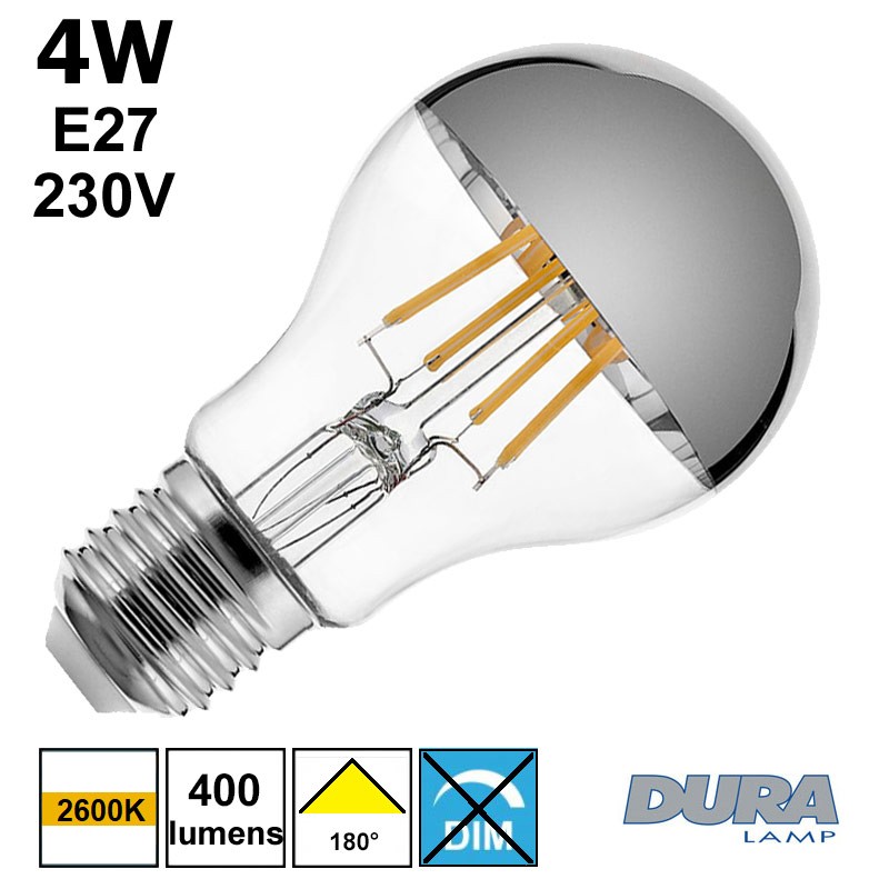 Ampoule globe calotte argentée à filament incandescent E14 40 W