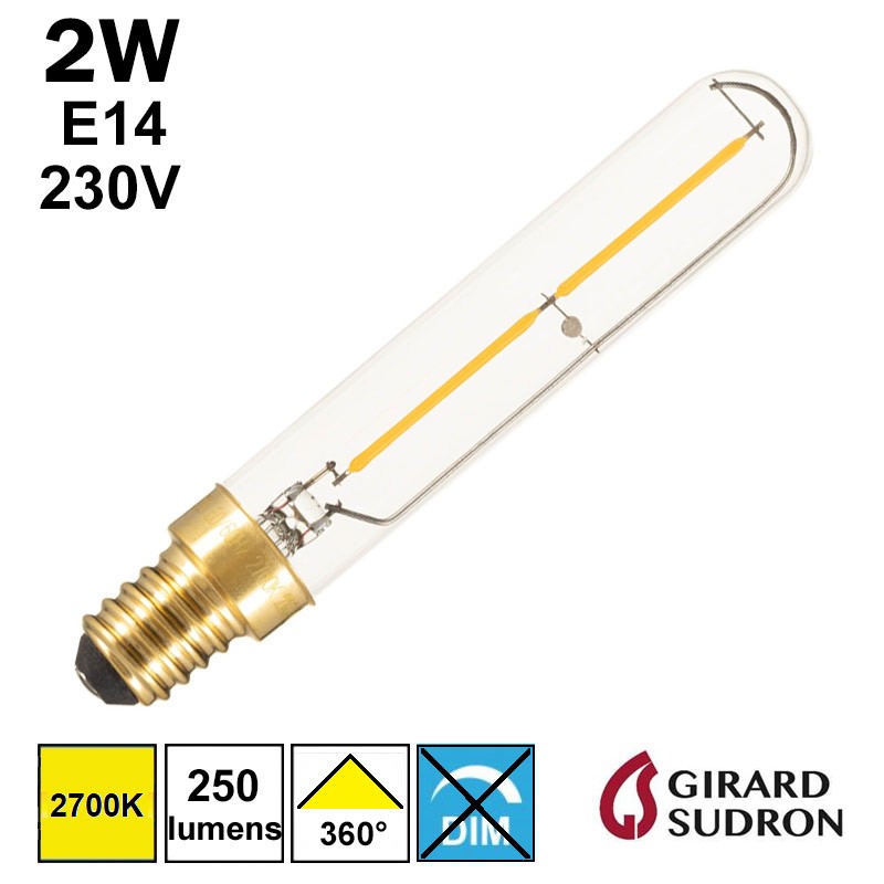 Ampoule LED tubulaire claire 2W E14 - GIRARD SUDRON 18466