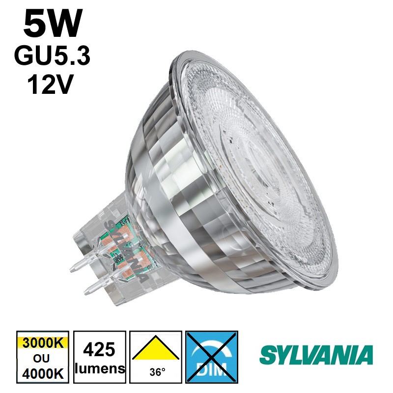 Ampoule LED 5W GU5.3 12V - SYLVANIA MR16 29230 29231