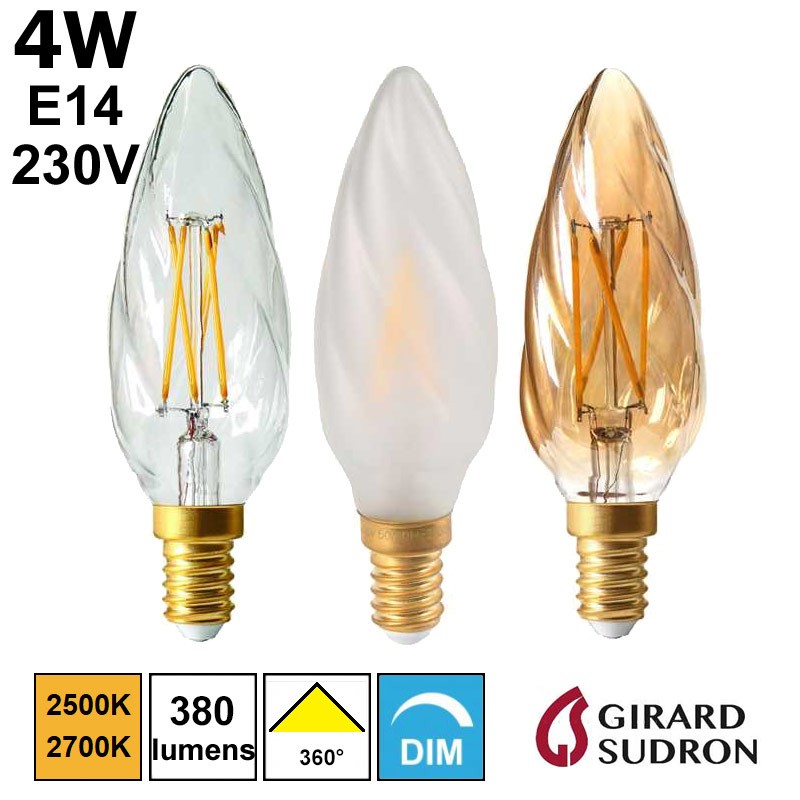 Ampoule FLAMME LED Torsadée 4W E14 230V GIRARD SUDRON