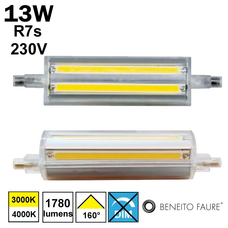 Tube led R7s 13W 230V 118MM - BENEITO 3904 3905 remplace tube halogène