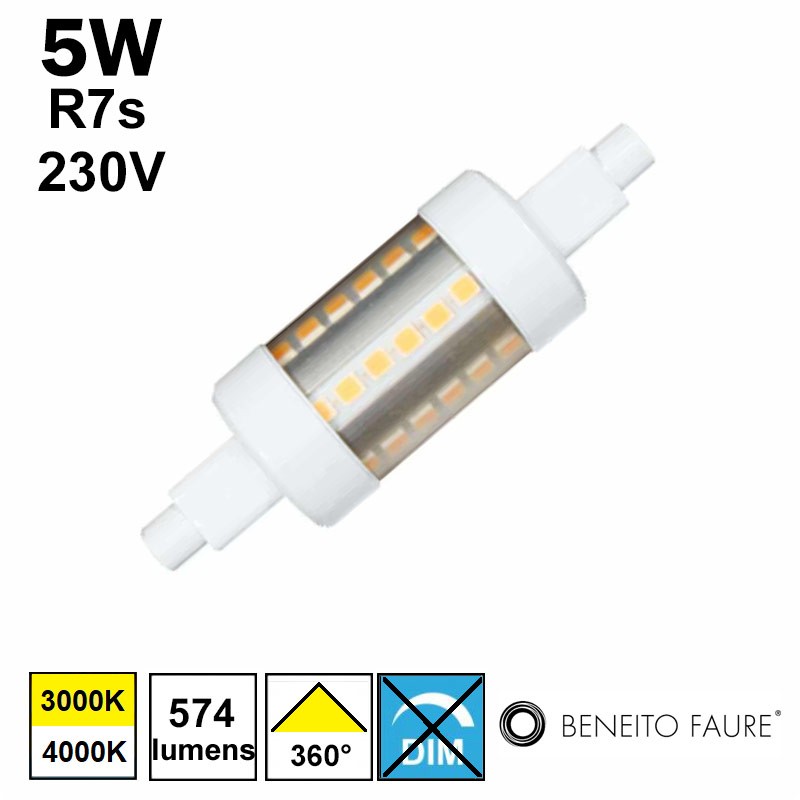 Remplace tube halogène R7s 78mm - LED R7s 5W BENEITO 140026