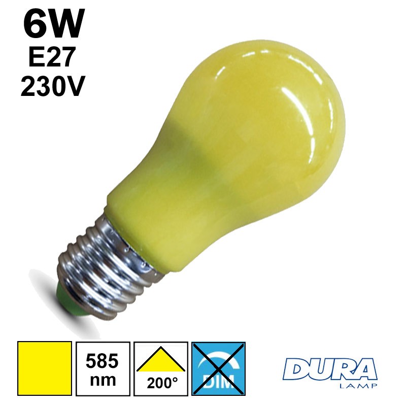 Ampoule jaune LED 6W E27 230V - Lampe LED DURALAMP LA55Y