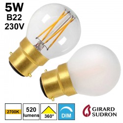 Ampoule sphérique 5W B22 230V - GIRARD SUDRON 28665 28666