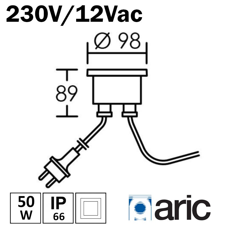 Dimensions transfo ARIC 230V 12V IP66