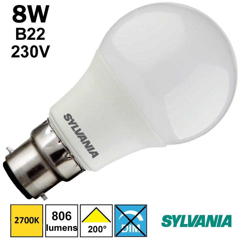 Ampoule LED standard 8W B22 230V  culot baïonnette Sylvania 0029579