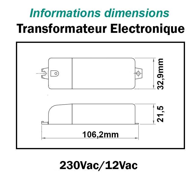 Dimensions transformateur pour ampoule LED de 3 à 10W