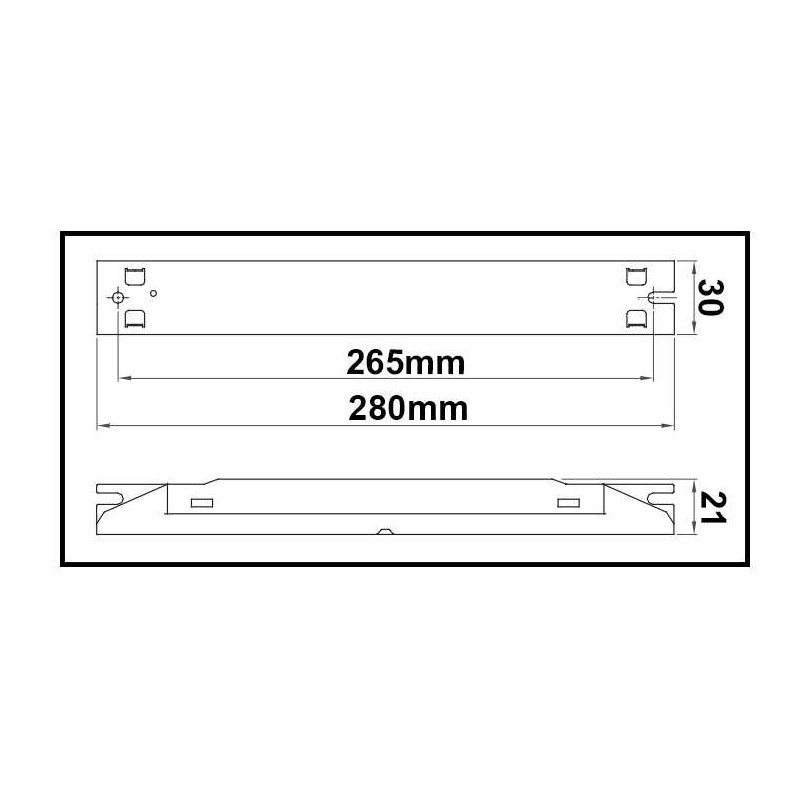 Dimensions ballast pour tube fluorescent 14W, 21W, 28W, 35W