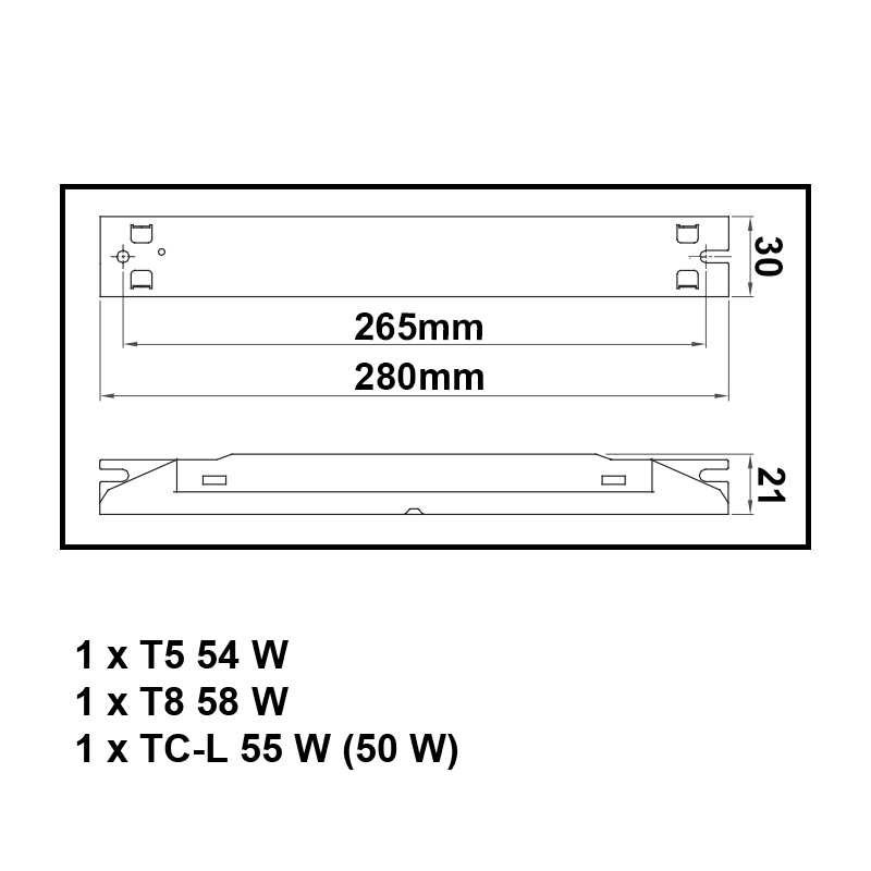 Dimensions ballast pour tube fluorescent 54W