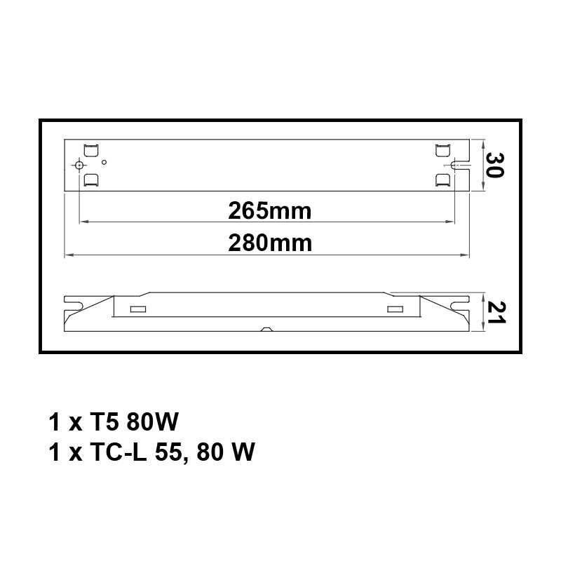 Dimensions ballast pour tube fluorescent 80W