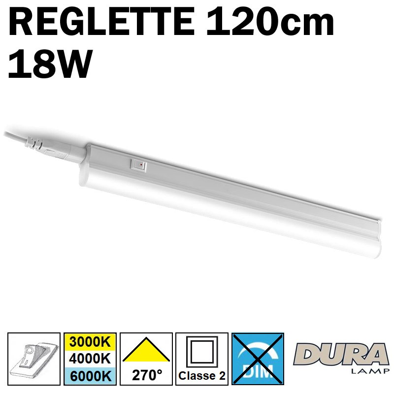 Réglette LED 120cm avec inter - DURALAMP Filino 18W