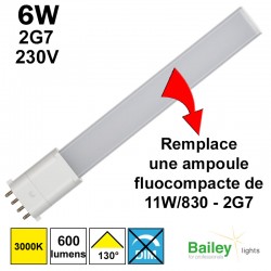 Ampoule LED 2G7 qui remplace fluocompacte 11W 830