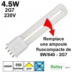 ampoule LED 2G7 qui remplace une ampoule fluocompacte de 9W 840