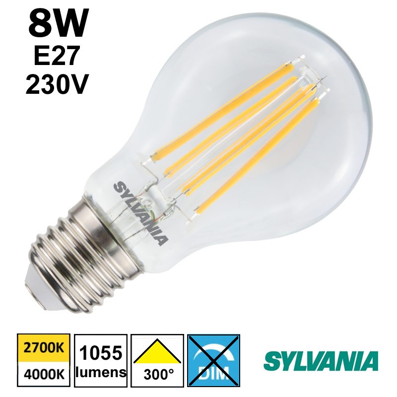 Ampoule filament LED 8W E27 230V - SYLVANIA 0029331 0029332